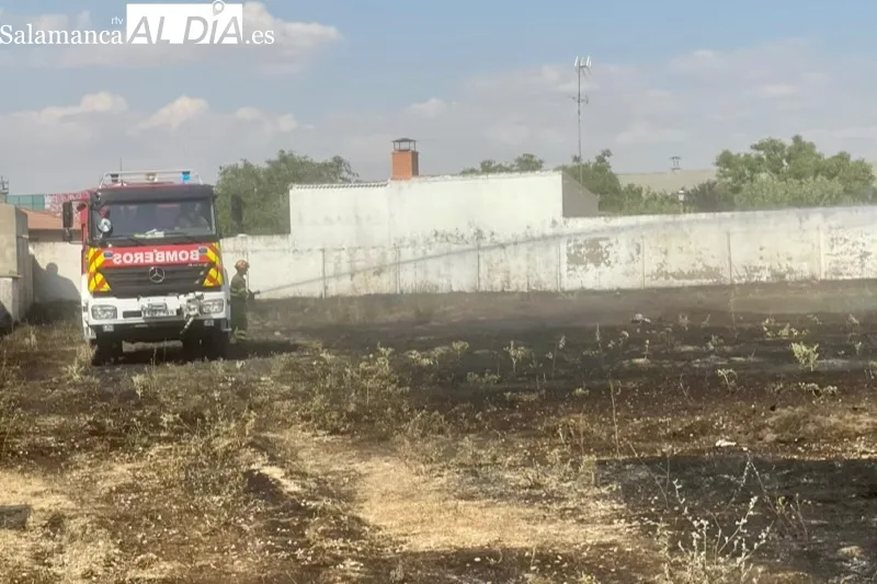 Los bomberos de Peñaranda sofocaban un incendio declarado en una parcela del polígono industrial