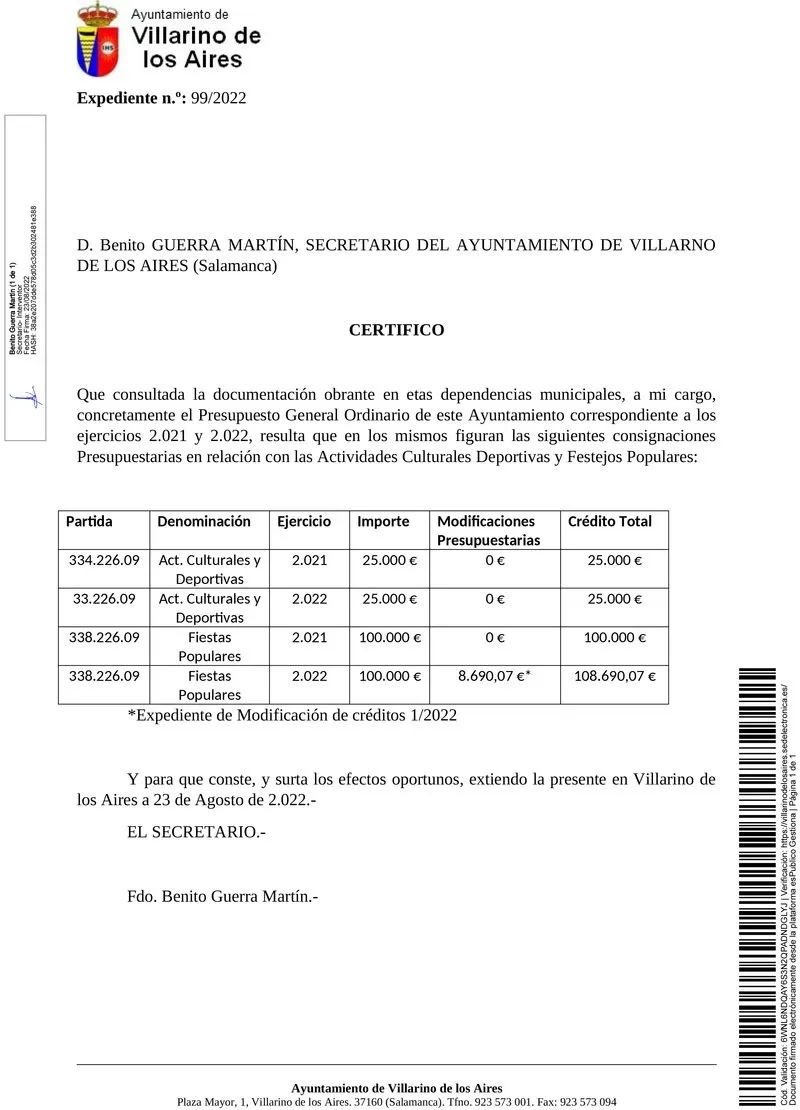 Polémica en el Ayuntanmiento de Villarino por el gasto en fiestas
