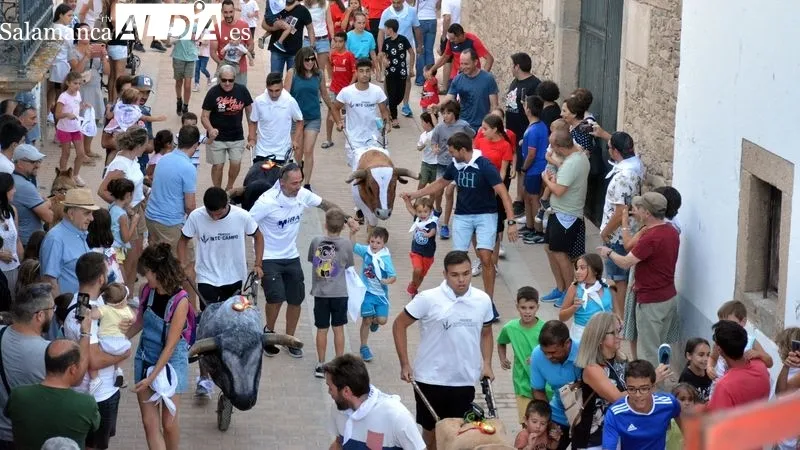 Los niños corrieron en el encierro delante de los carretones