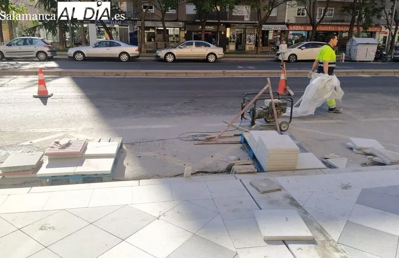 Trabajos de mejora de las aceras en la avenida Federico Anaya. Foto David Sañudo