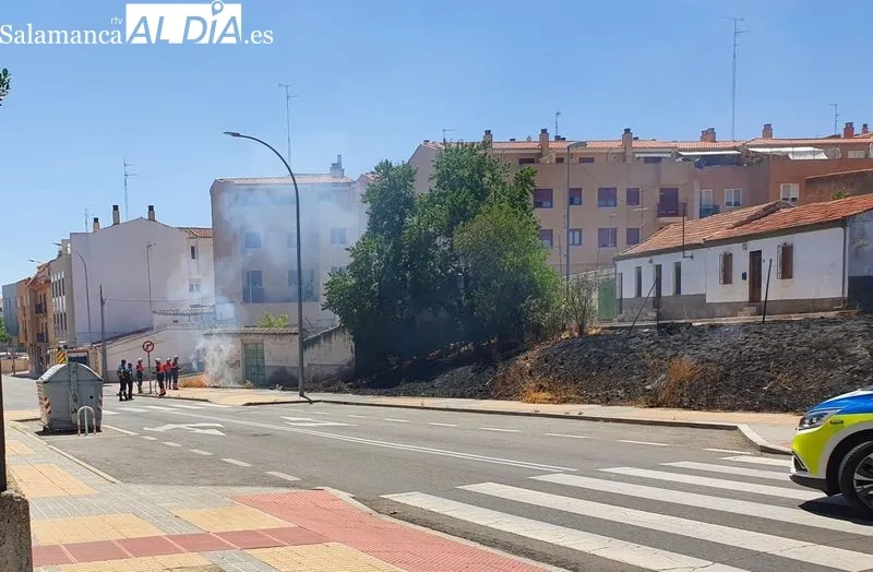 Efectos de este pequeño incendio de rastrojos junto a calle Río Pisuerga, en el barrio de Capuchinos