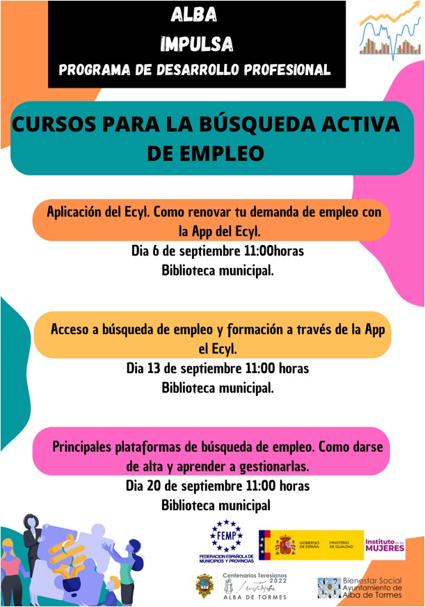 Calendario de cursos para búsqueda y mejora de empleo en Alba de Tormes