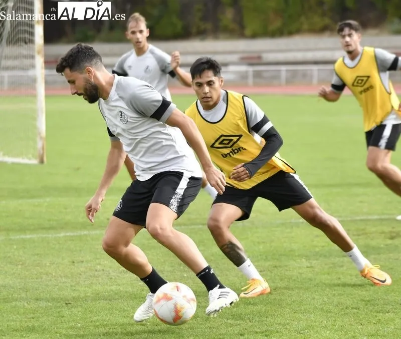 Entrenamiento del Salamanca UDS, este lunes, en las Pistas, tras el triunfo en Palencia del domingo