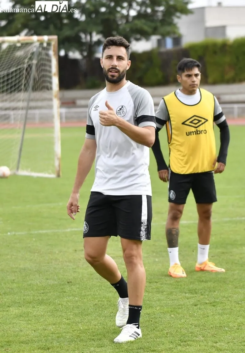 Entrenamiento del Salamanca UDS, este lunes, en las Pistas, tras el triunfo en Palencia del domingo