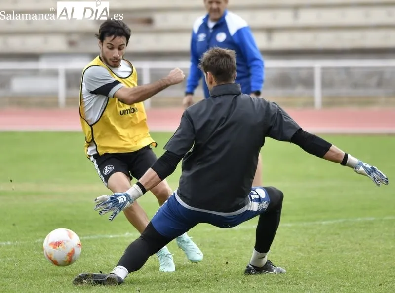 Entrenamiento del Salamanca UDS, este lunes, en las Pistas, tras el triunfo en Palencia del domingo