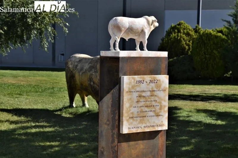 Inauguración de la escultura con la que la Diputación homenajea a los criadores de Limusín por los 30 años de colaboración 