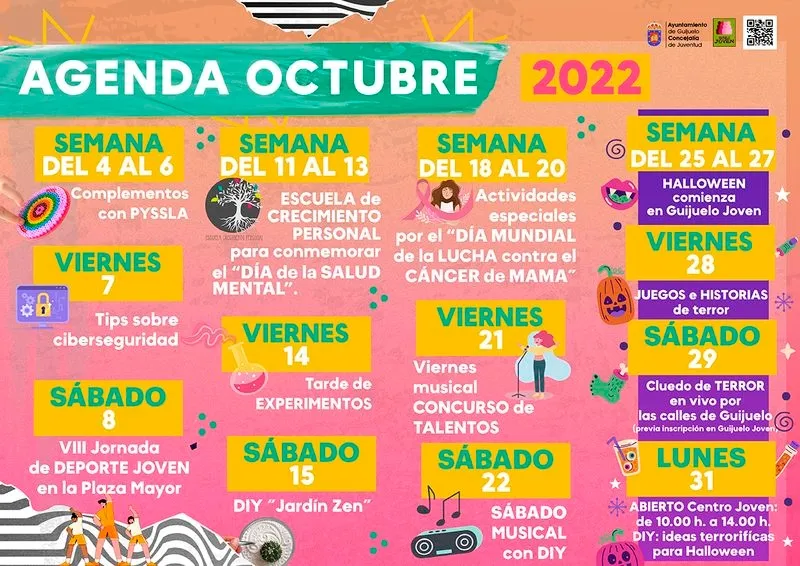Presentación de la agenda de actividades juveniles para el mes de octubre en Guijuelo