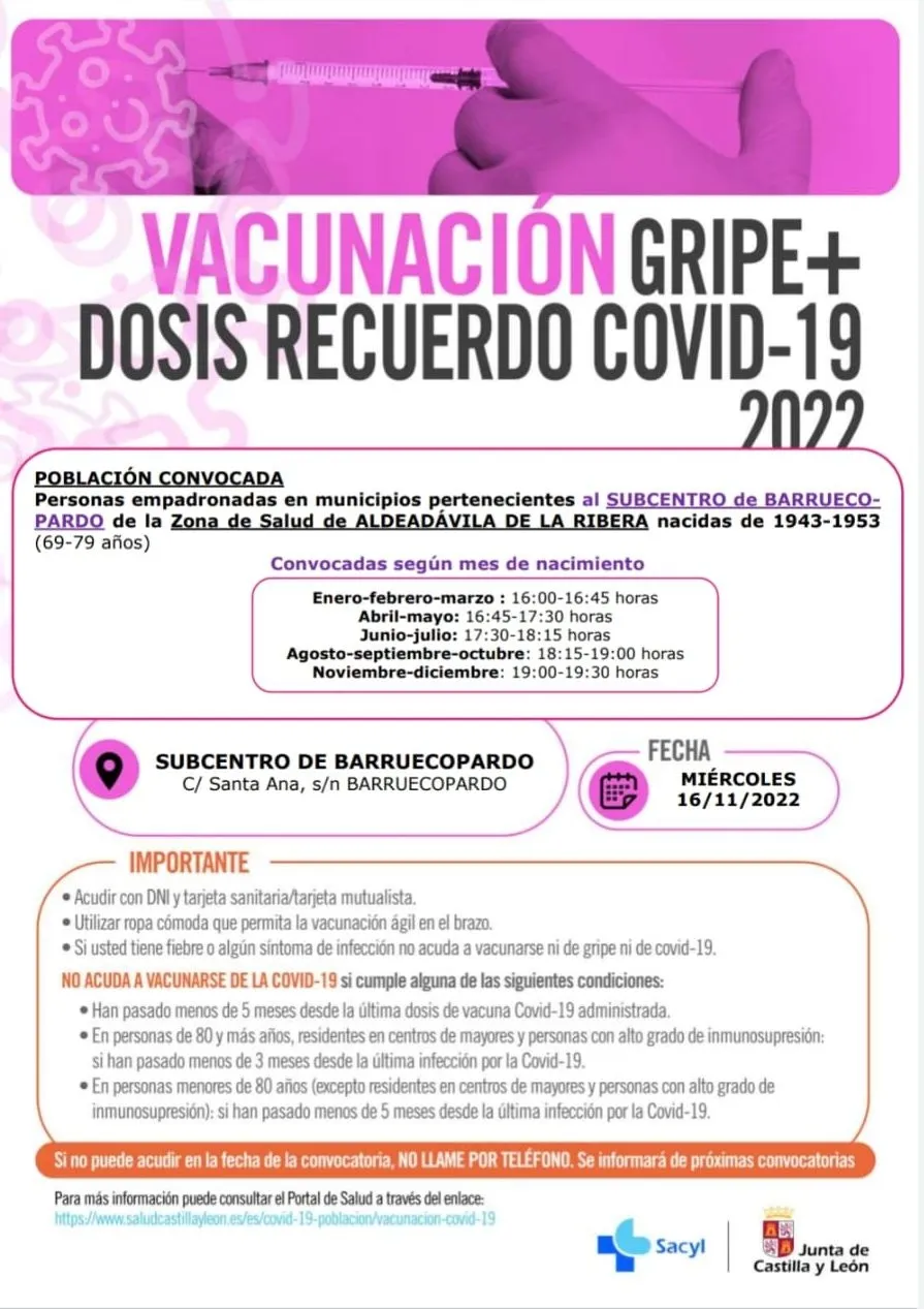 Foto 2 - Jornadas de vacunaci&oacute;n y repesca para mayores de 69 a&ntilde;os residentes en la subzona de salud de Barruecopardo