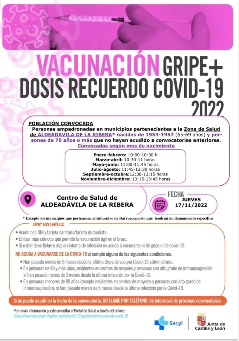Foto 3 - Las personas de 65 a 69 a&ntilde;os residentes en la Zona de Salud de Aldead&aacute;vila ya tienen fecha de vacunaci&oacute;n para covid+gripe