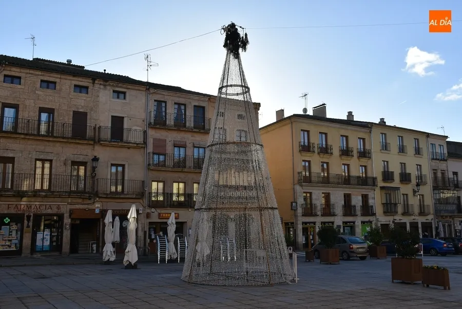 Foto 5 - &lsquo;Izado&rsquo; el &aacute;rbol de Navidad de la Plaza Mayor mientras se prepara la llegada de la pista de hielo