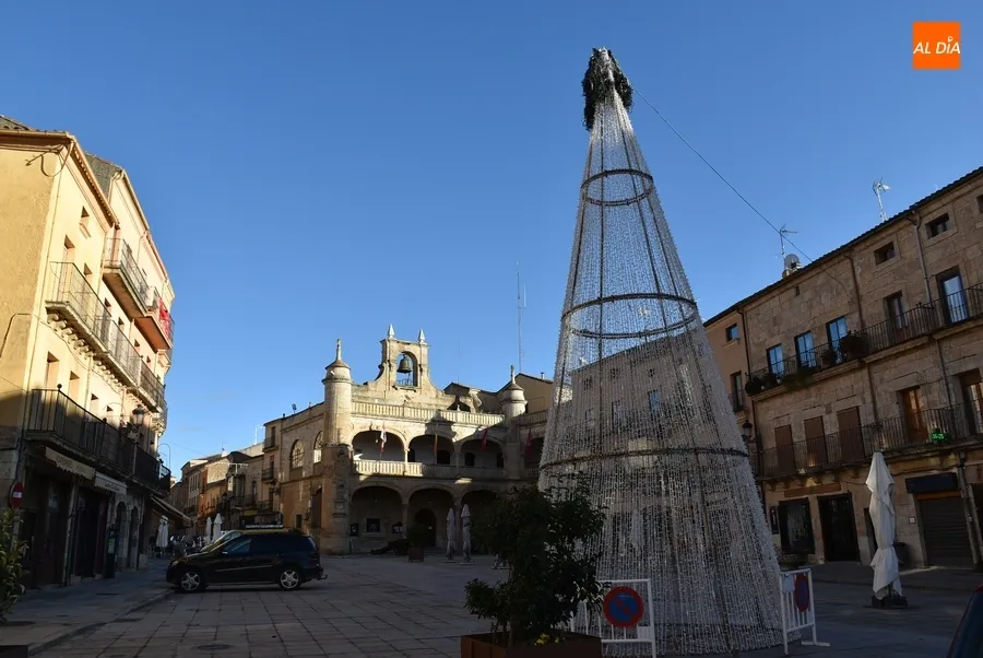 Foto 3 - &lsquo;Izado&rsquo; el &aacute;rbol de Navidad de la Plaza Mayor mientras se prepara la llegada de la pista de hielo
