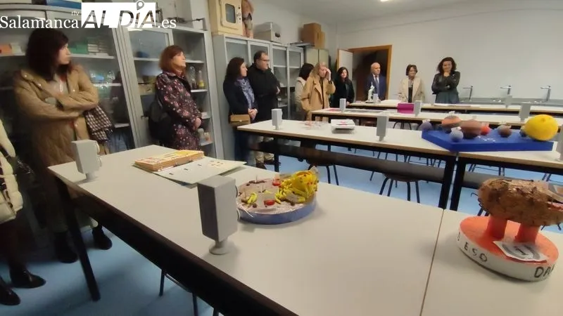Tras el descubrimiento de la placa, cuatro alumnos guiaron a las autoridades por el centro / CORRAL