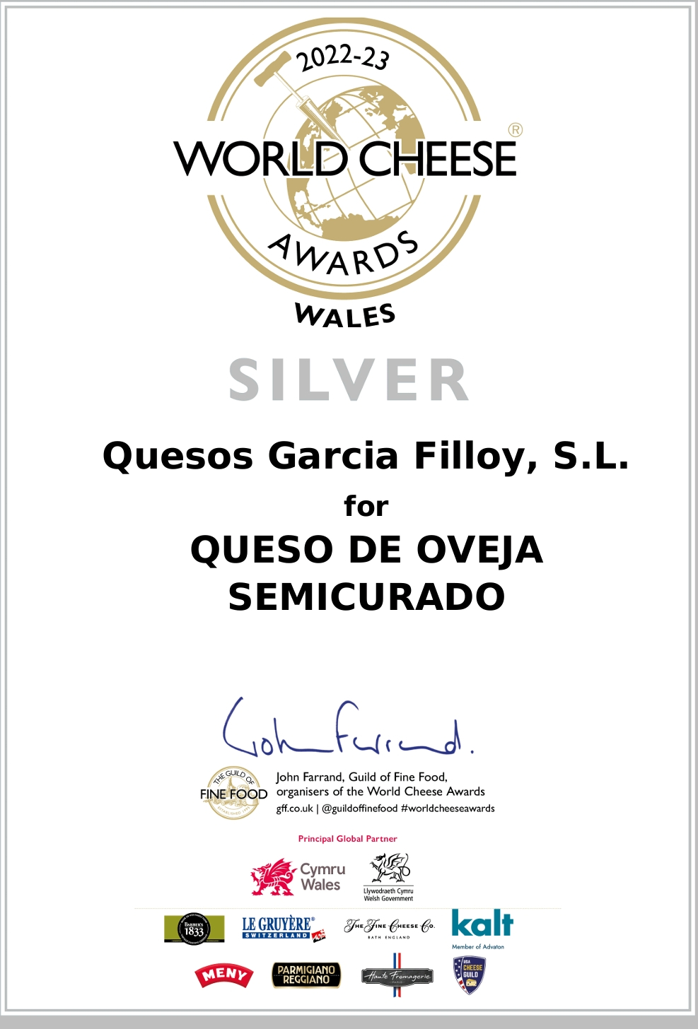 Foto 2 - Quesos García Filloy obtiene una medalla de plata en el prestigioso World Cheese Awards