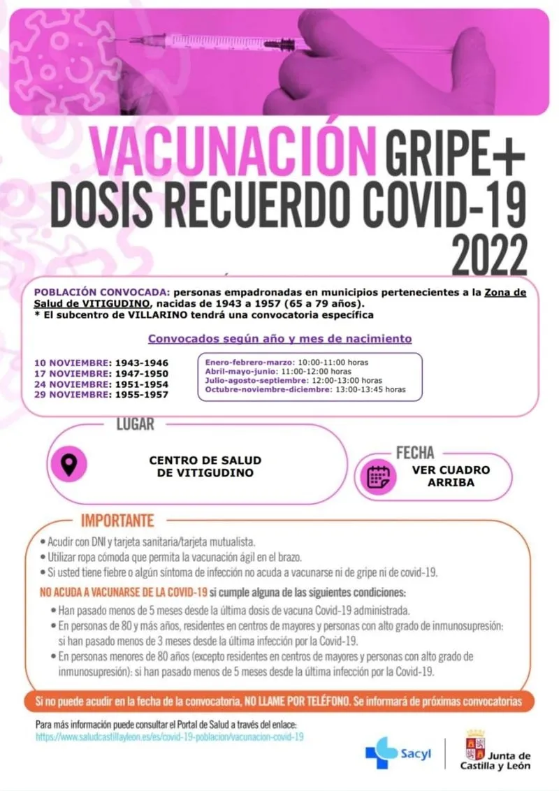 Foto 3 - Las personas de 65 a 79 a&ntilde;os residentes en la Zona de Salud de Vitigudino ya tienen fecha de vacunaci&oacute;n para covid+gripe