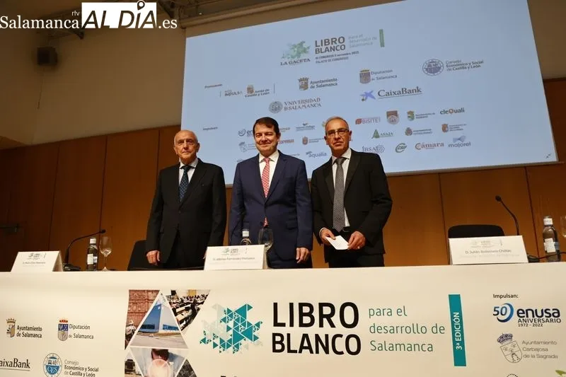 Clausura del III Congreso del Libro Blanco para el Desarrollo de Salamanca celebrado esta mañana en el Palacio de Congresos, con la presencia del presidente de la Junta de Castilla y León, Alfonso Fernández Mañueco