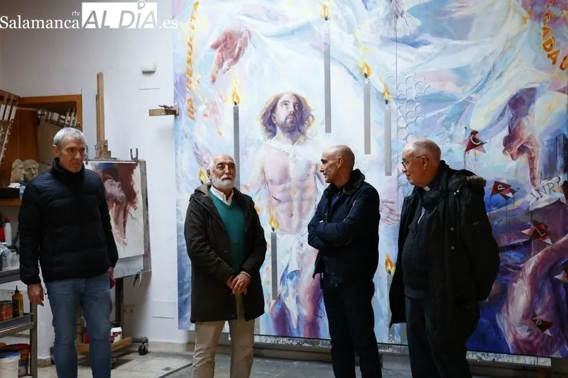 Presentación de la obra de Florencio Maíllo, de gran tamaño, donada a la Catedral de Salamanca por el canónigo Daniel Sánchez. Foto de David Sañudo