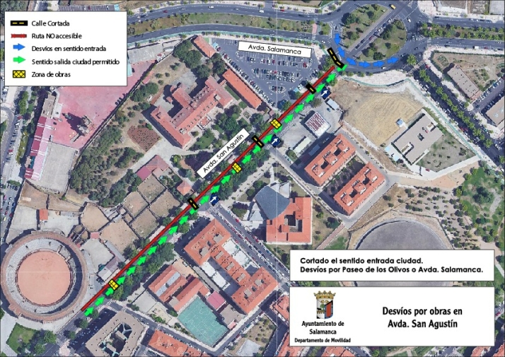 El carril en sentido de entrada a la ciudad en la Avenida de San Agustín se cerrará a partir del lunes