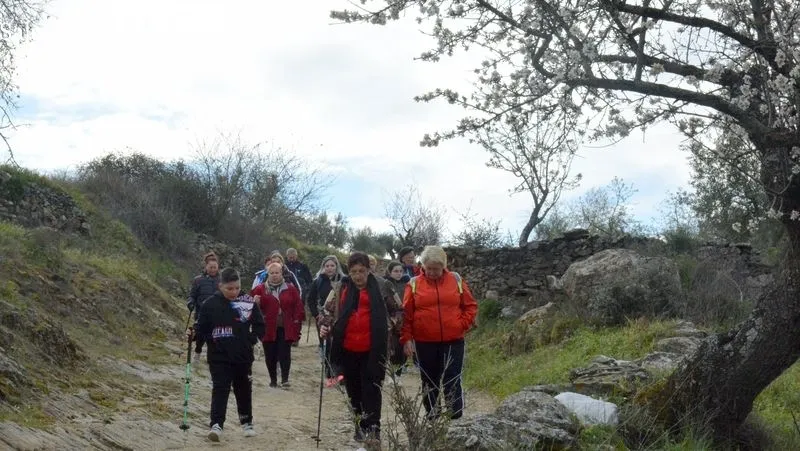 La ruta discurrió por caminos y campos salpicados de almendros en flor