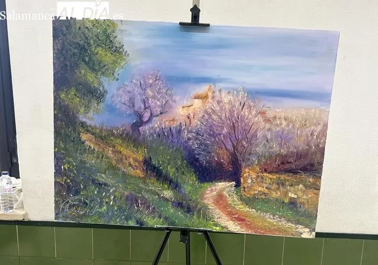 A pesar de la intensa lluvia los artistas pudieron realizar sus lienzos este domingo en La Fregeneda