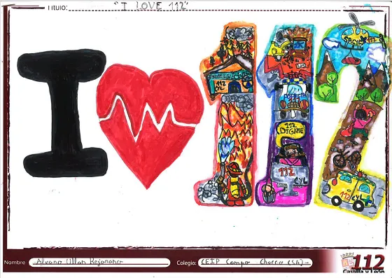 Categoría  4° a 6° de primaria.   Segundo premio: “I Love 112”. Álvaro Ullán Bejarano. CEIP Campo Charro. Salamanca.