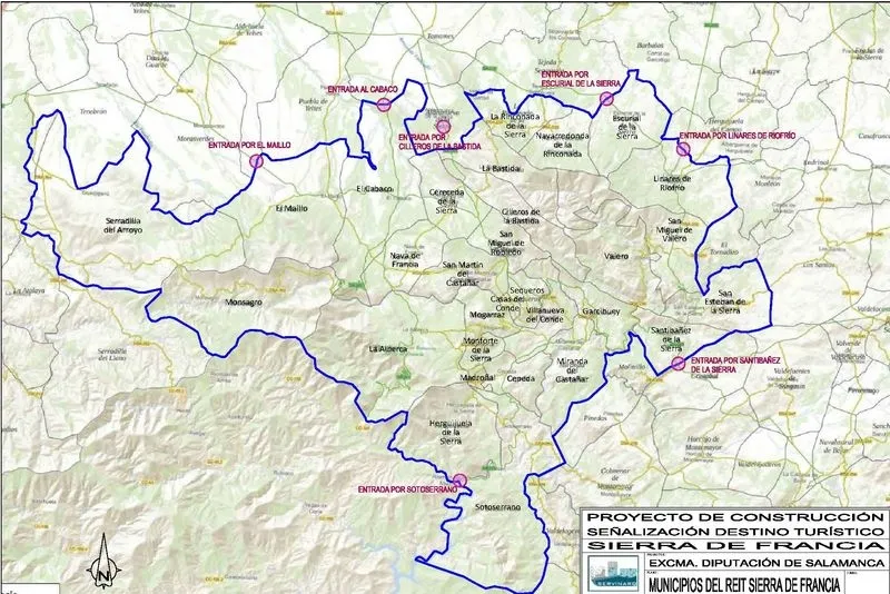 Mapa de las  localidades de la Sierra de Francia que estrenarán señalización para turistas