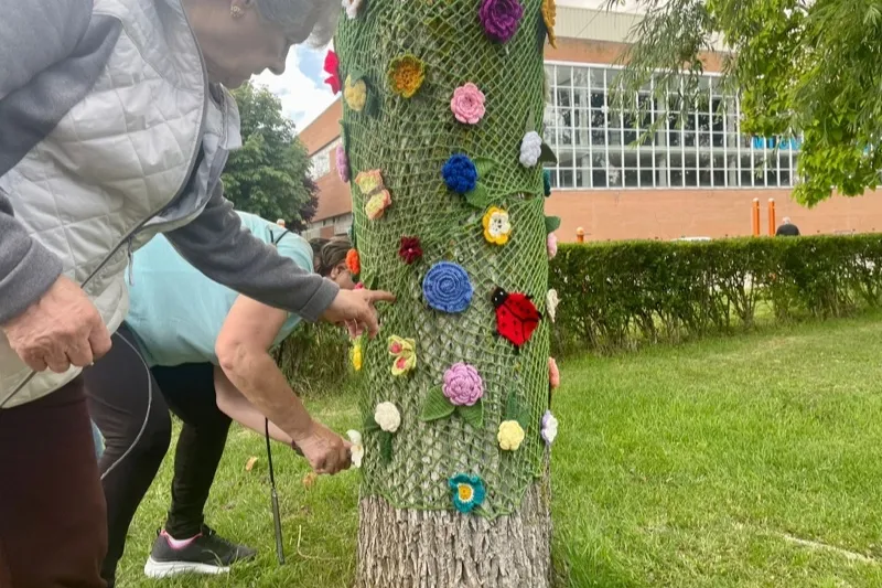 El grupo de ganchilleras ha adornado hoy el parque Los Jardines