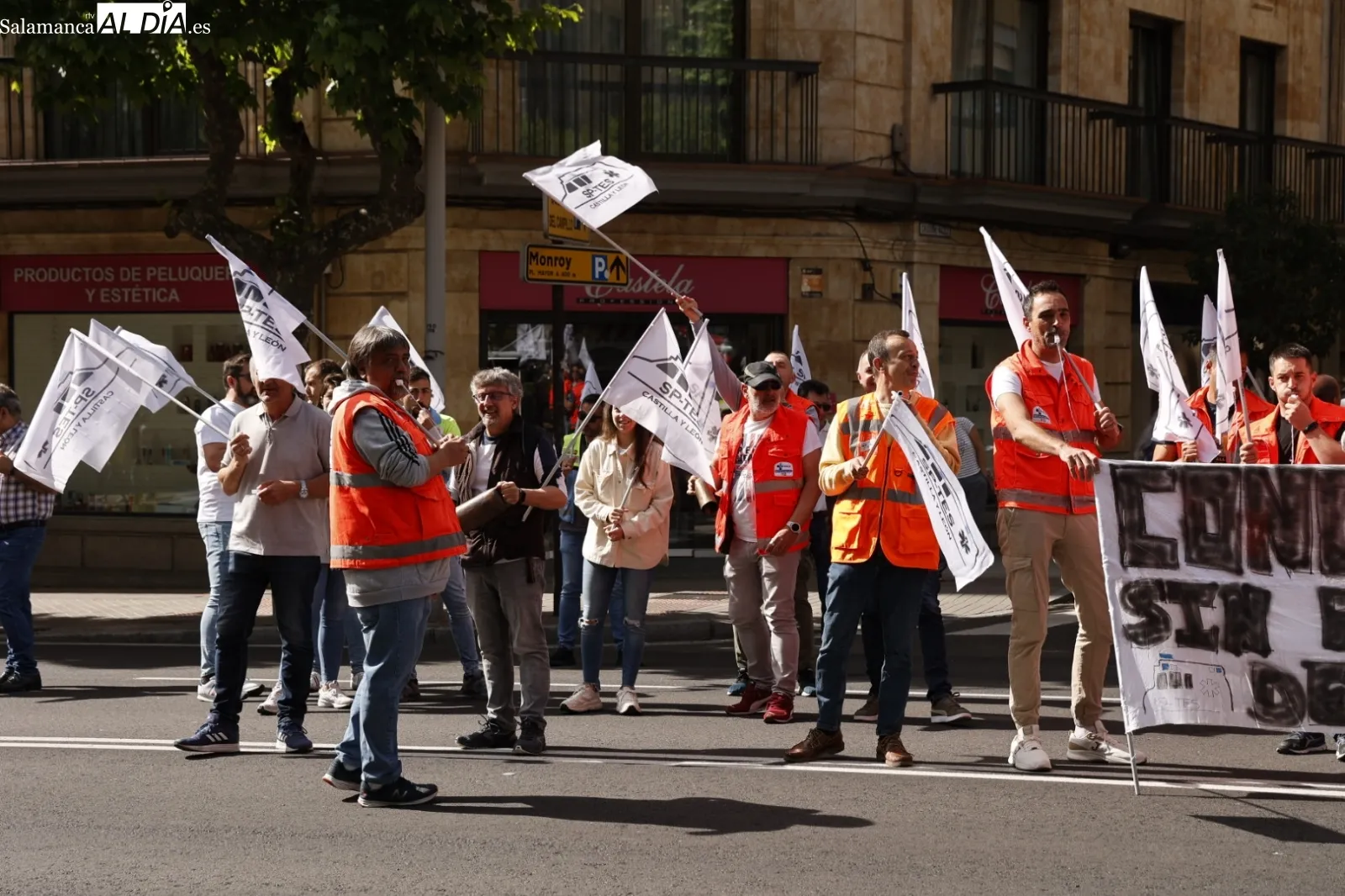 Movilización de profesionales del transporte sanitario de Salamanca en la avenida de Mirat, frente la Gerencia de Salud de Área. Foto de David Sañudo