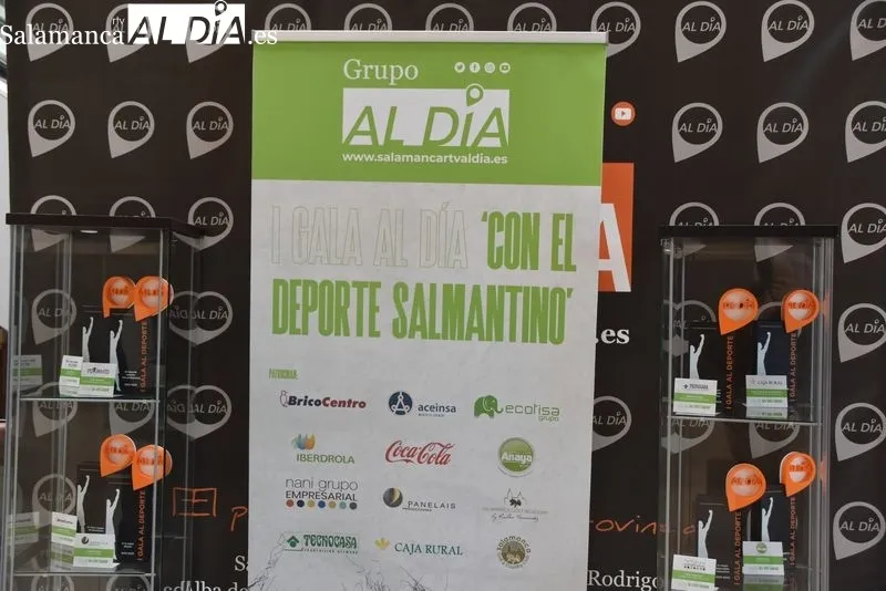 Trofeos de la I Gala AL DÍA 'Con el deporte salmantino' expuestos en la planta baja del Centro Comercial El Tormes, junto al Mercadona