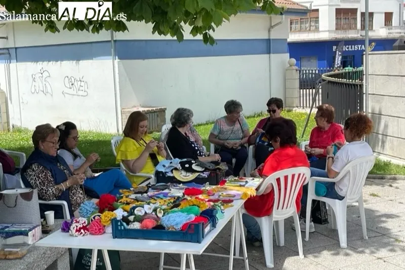 El grupo 'Ganchilleras en Acción' del Programa VIVE ha vestido este martes los árboles del parque La Huerta