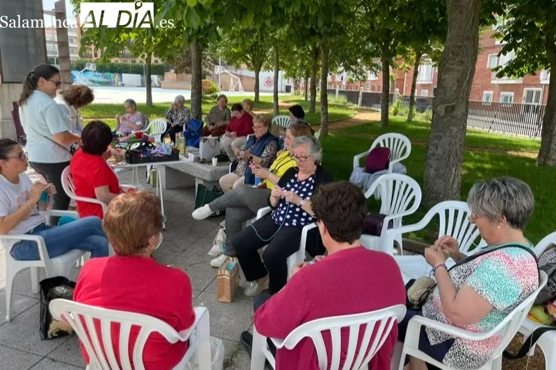 El grupo 'Ganchilleras en Acción' del Programa VIVE ha vestido este martes los árboles del parque La Huerta