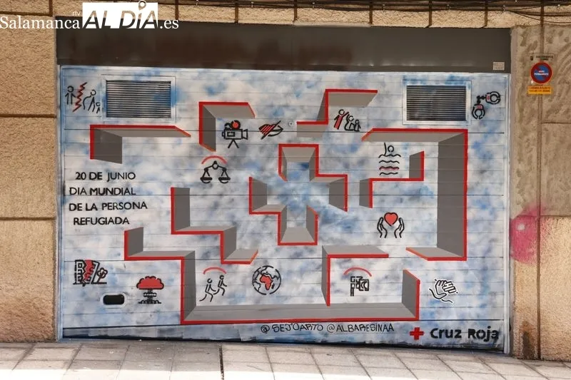 Mural de Cruz Roja Salamanca dedicado a las personas refugiadas. Foto de David Sañudo