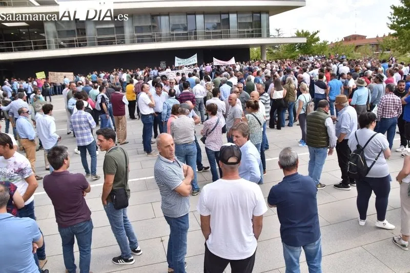 Ganaderos manifestándose a las puertas de la Delegación Territorial de la Junta en Salamanca