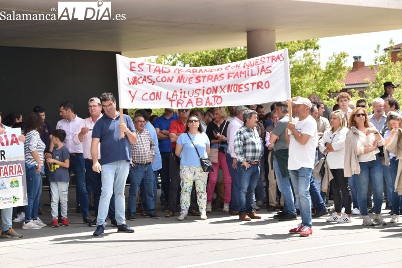 Ganaderos manifestándose a las puertas de la Delegación Territorial de la Junta en Salamanca