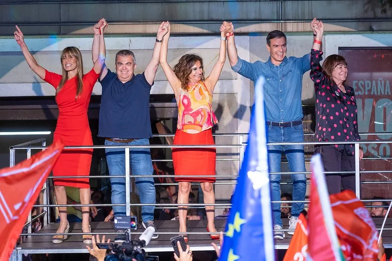 Pedro Sánchez celebrando en Madrid el resultado del PSOE en las elecciones generales. Foto @PSOE