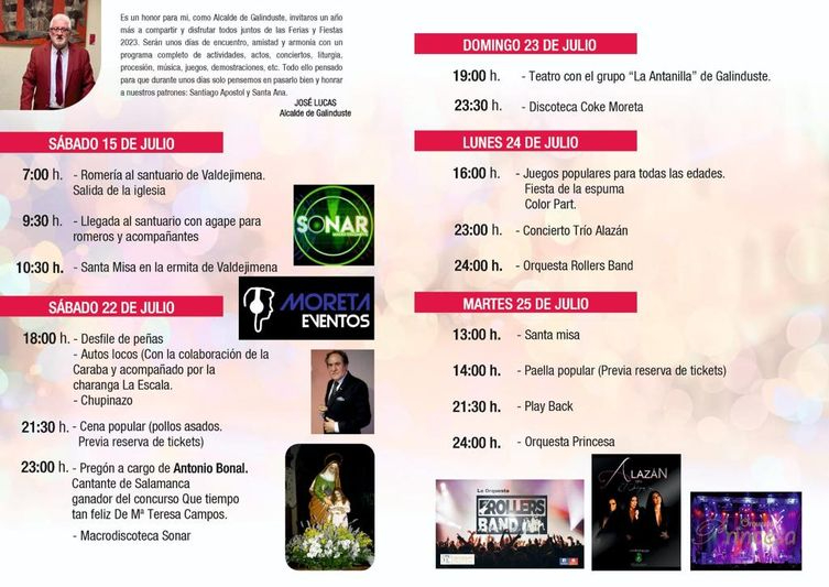 Galinduste anuncia ya sus fiestas en honor a Santiago y Santa Ana 