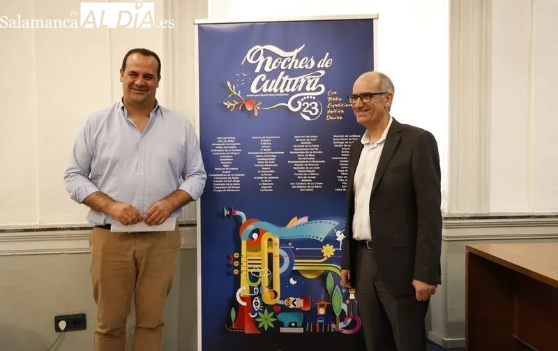 Presentación del programa Noches de Cultura 2023 con el presidente de la Diputación de Salamanca, Javier Iglesias, junto al diputado de Cultura, David Mingo. Foto de David Sañudo