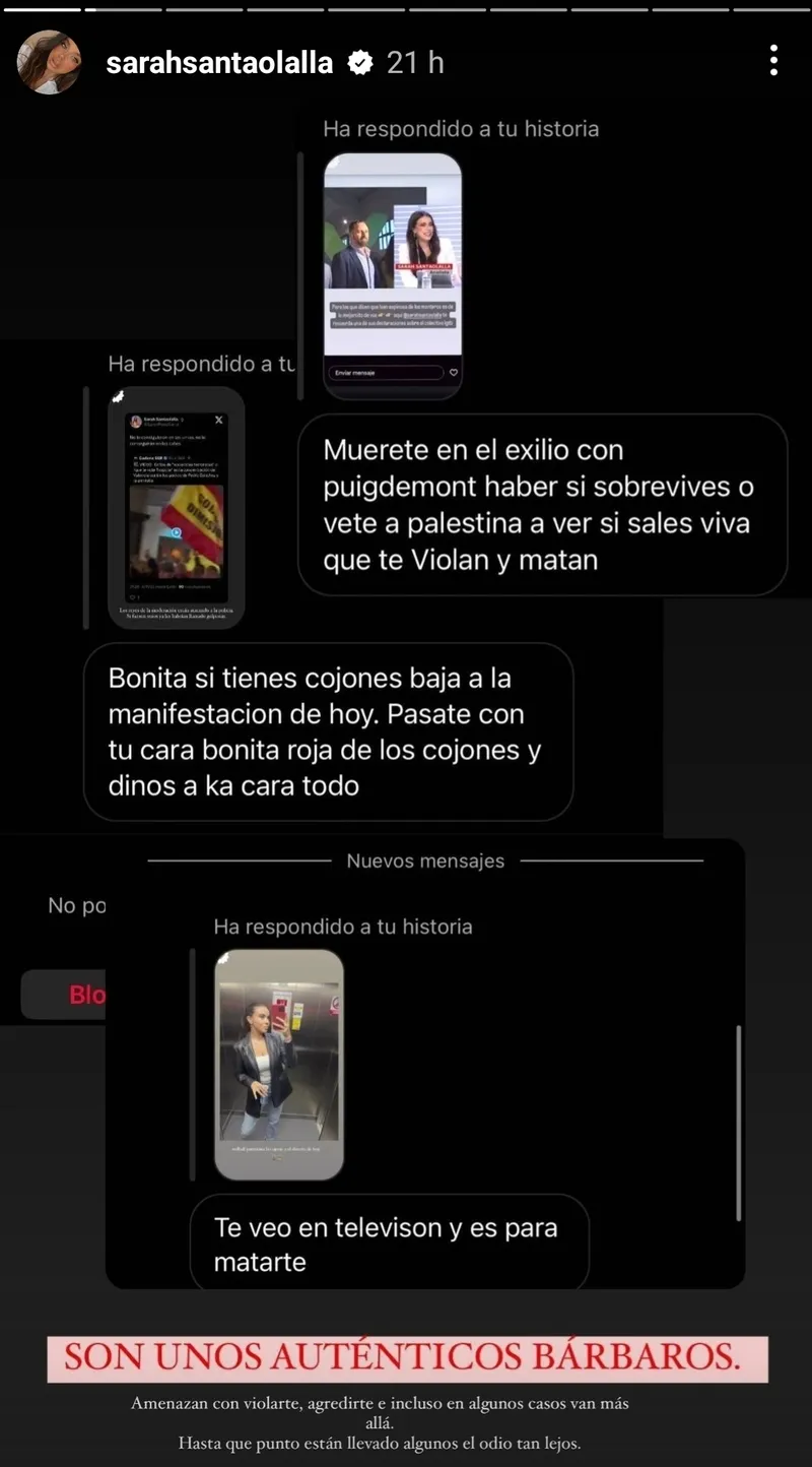 Historia de Instagram compartida por Sarah Santaolalla.
