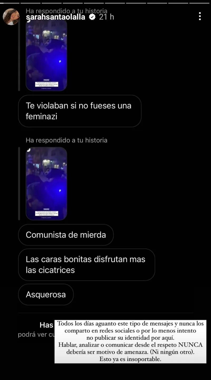Historia de Instagram compartida por Sarah Santaolalla.