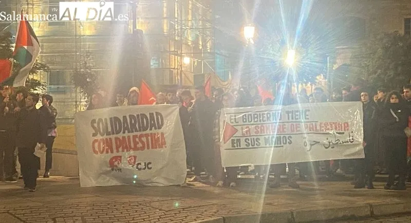 Concentración en la sede del PSOE en apoyo a Palestina y contra la complicidad del Gobierno español con Israel. Fotos: Vanes Martins