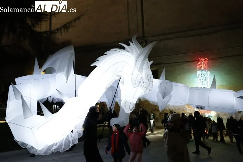 Espectáculo poético y de luz en el Huerto de Calixto y Melibea, y pasacalles 'Drakarys' de la compañía salmantina Planetarium. Foto: David Sañudo