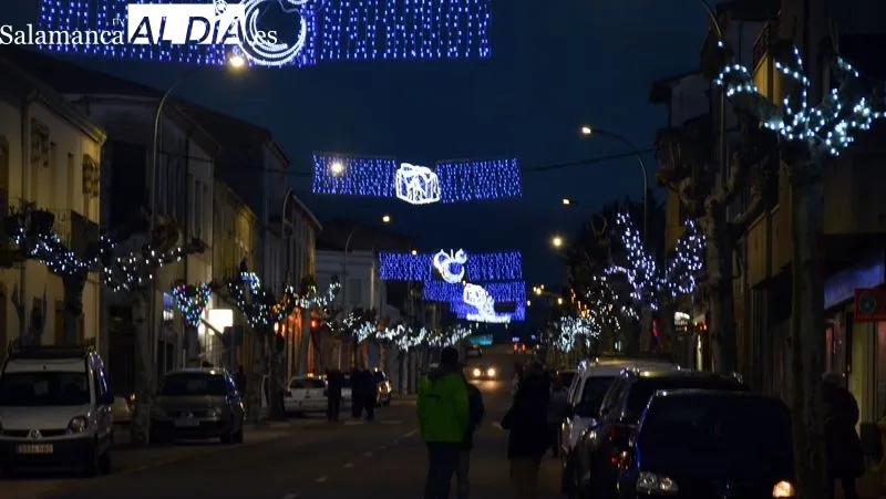 Las luces colocadas en los árboles iluminan la céntrica carretera Estación