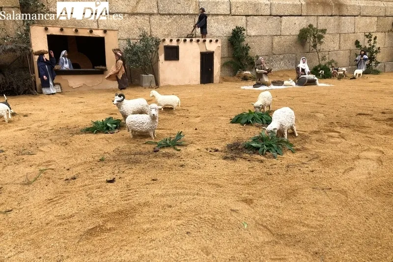 Los vecinos de Villavieja procedían este miércoles a instalar el belén artesanal del Ayuntamiento en los aledaños de la iglesia