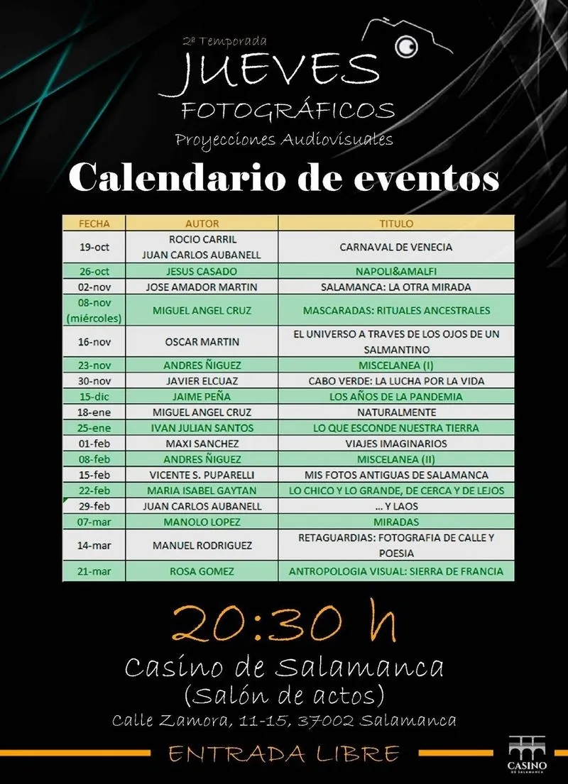 Eventos culturales en el Casino de Salamanca este febrero