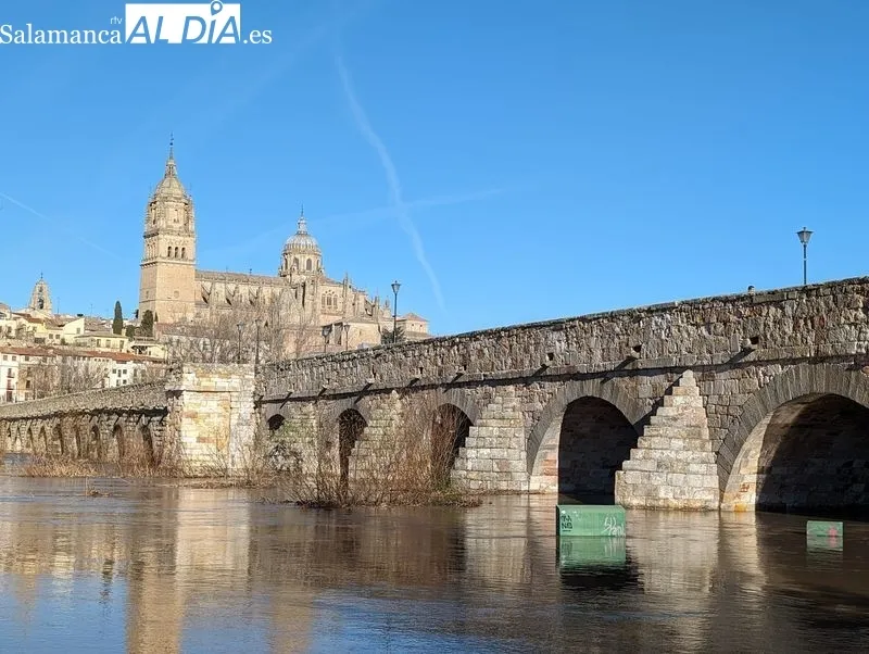 El río Tormes a su paso por Salamanca este domingo. Fotos: David Sañudo