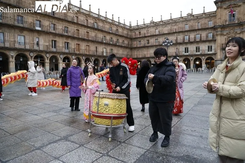 Pasacalles ‘Baile del dragón y leones’ por la Plaza Mayor. Fotos: David Sañudo