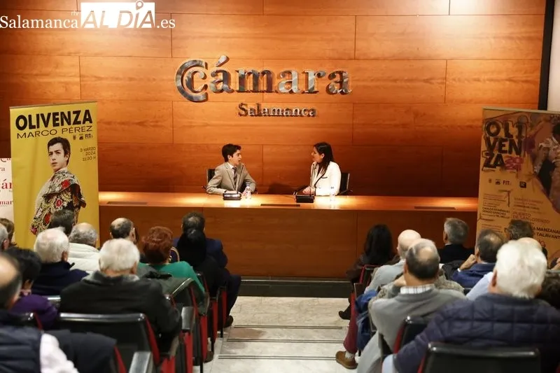 Marco Pérez, en el acto taurino celebrado en la Cámara de Comercio de Salmaanca, donde se ha presentado la Feria Taurina de Olivenza. Fotos: David Sañudo
