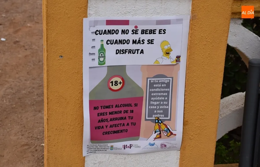Foto 2 - Alumnos del IES Tierra y Misioneras pegan carteles para fomentar h&aacute;bitos saludables