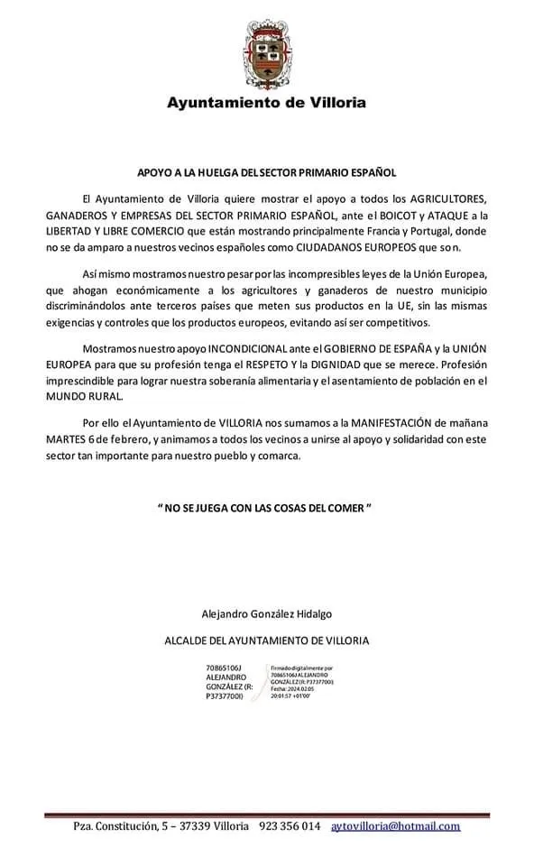 Foto 3 - Ayuntamientos y empresas muestran su total apoyo a las protestas de agricultores y ganaderos 