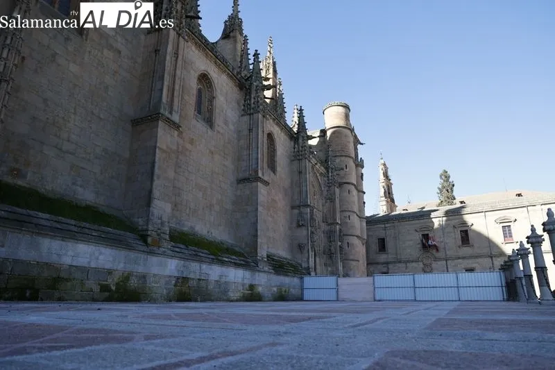Visita del alcalde de Salamanca a la restauración de la lonja norte de la Catedral que se ha restaurado. Foto de David Sañudo