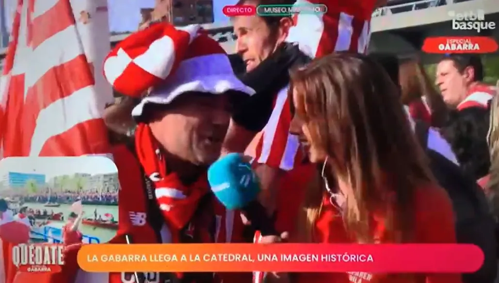 Foto 2 - Gil Rivas, entrevistado en ETB durante la gran celebraci&oacute;n del Athletic